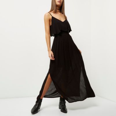 Black double layer maxi dress